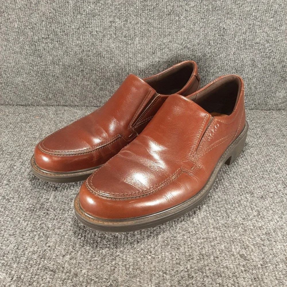 ECCO MEN'S HELSINKI Size 9.5/43 Brown Leather Slip On Dress Loafer Nice